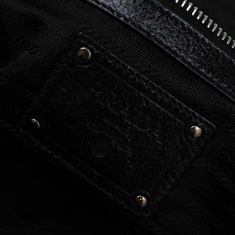 Pre Owned Prada Black Cervo Lux Leather Chain Bowling Bag