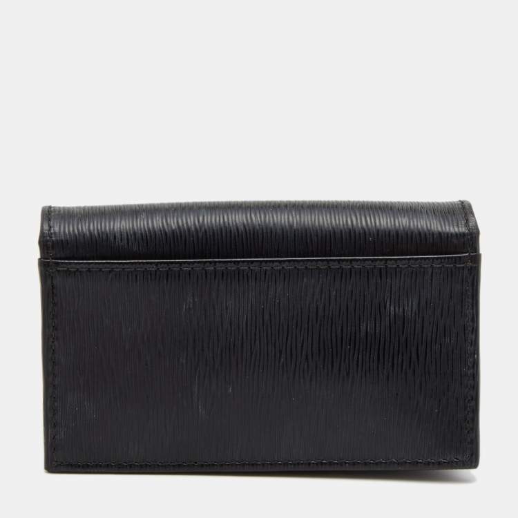 Pre Owned Prada Black Move Leather Logo Flap Card Case 