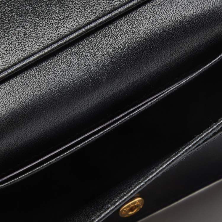 Pre Owned Prada Black Move Leather Logo Flap Card Case 