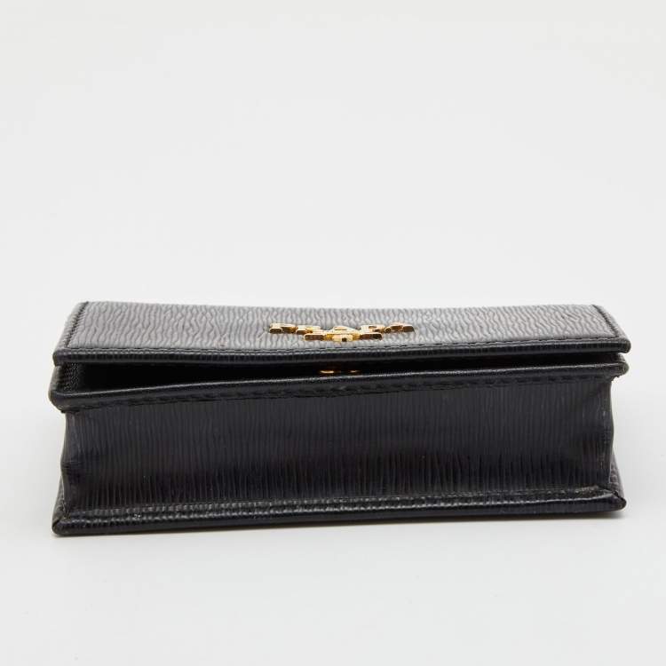 Pre Owned Prada Black Move Leather Logo Flap Card Case 