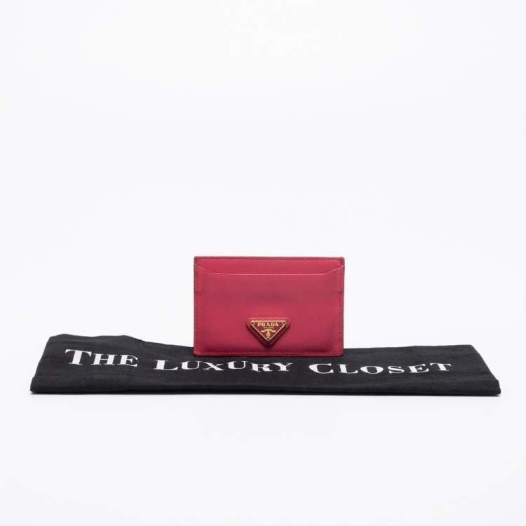 Pre Owned Prada Pink Saffiano Metal Leather Logo Card Holder