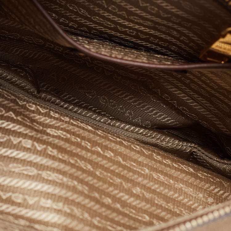 Pre Owned Prada Brown/Khaki Leather and Jacquard Logo Messenger Bag