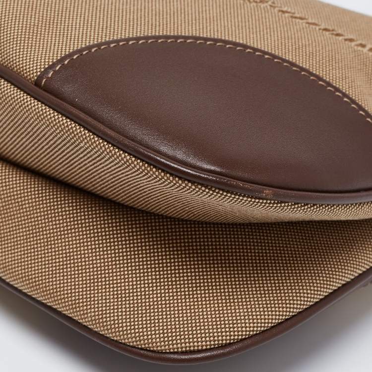 Pre Owned Prada Brown/Khaki Leather and Jacquard Logo Messenger Bag