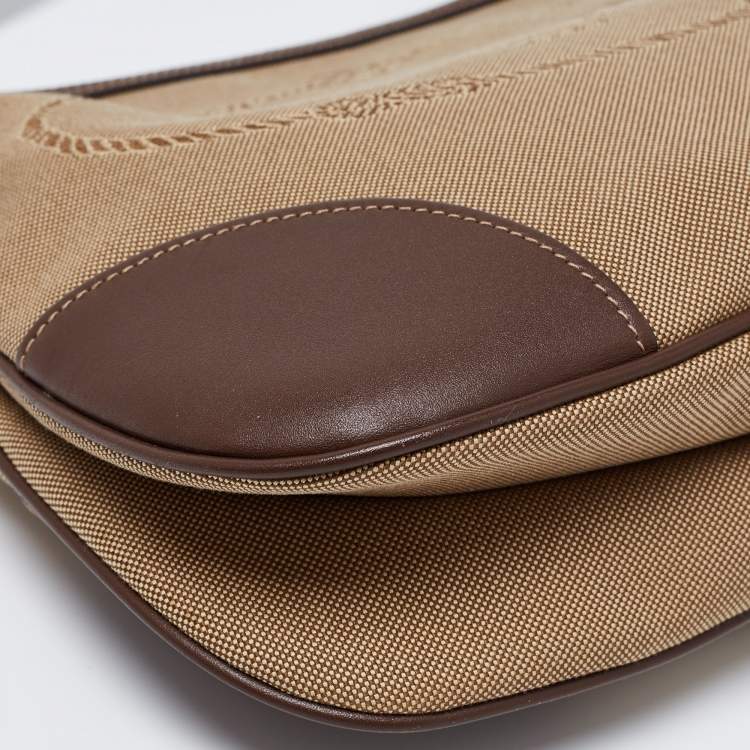 Pre Owned Prada Brown/Khaki Leather and Jacquard Logo Messenger Bag