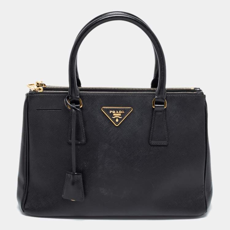 Pre Owned Prada Black Saffiano Leather Small Galleria Double Zip Tote