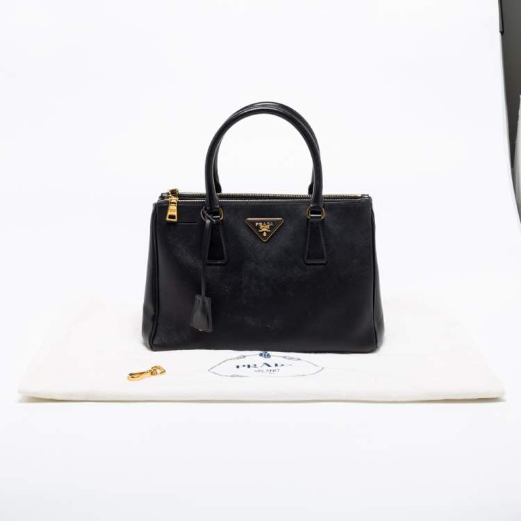 Pre Owned Prada Black Saffiano Leather Small Galleria Double Zip Tote