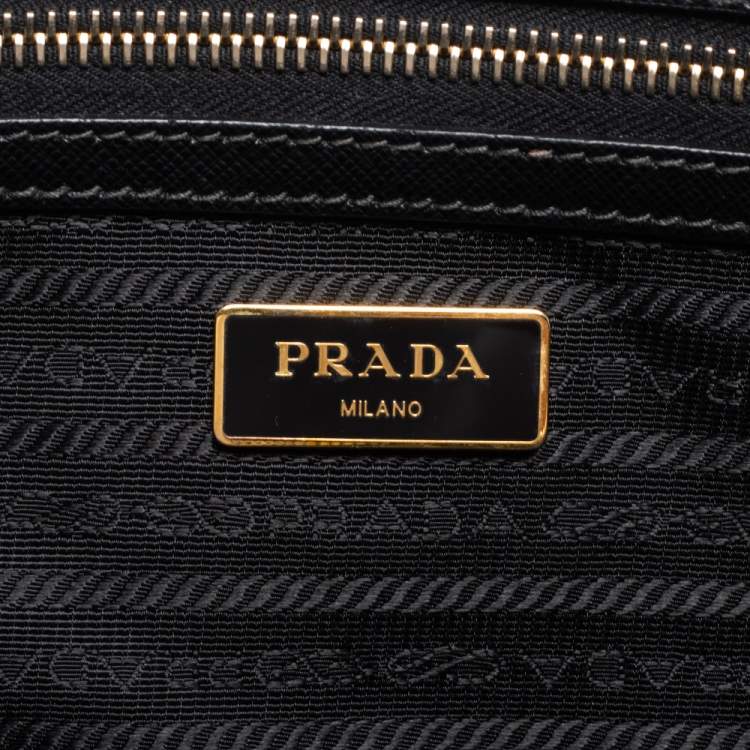 Pre Owned Prada Black Saffiano Leather Small Galleria Double Zip Tote