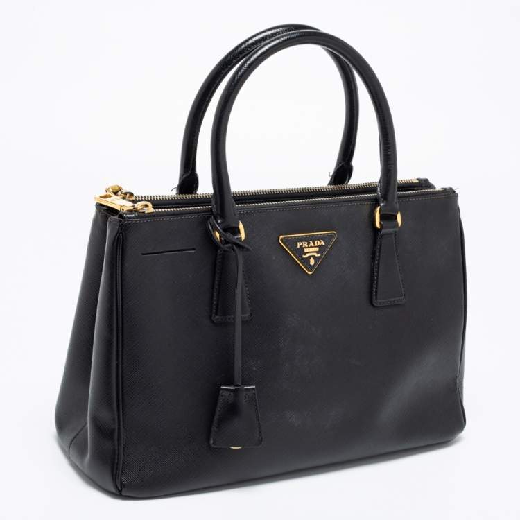 Pre Owned Prada Black Saffiano Leather Small Galleria Double Zip Tote