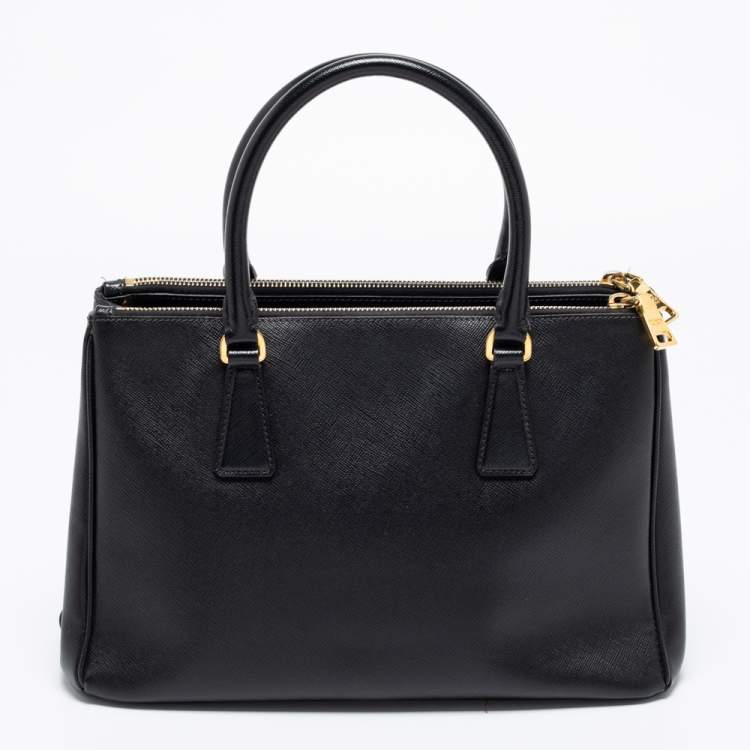 Pre Owned Prada Black Saffiano Leather Small Galleria Double Zip Tote