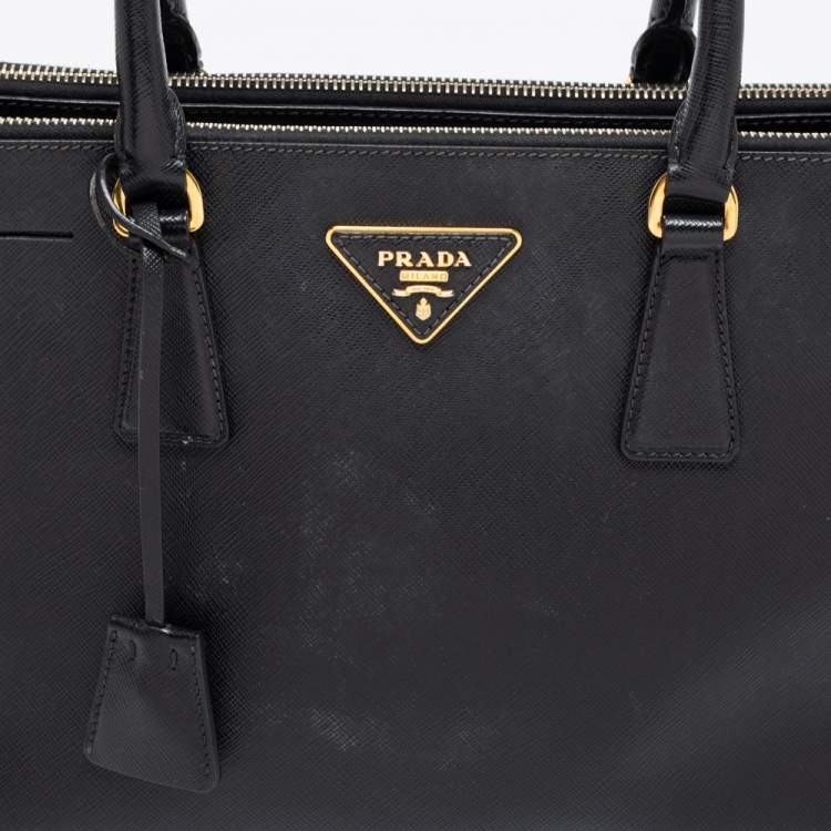 Pre Owned Prada Black Saffiano Leather Small Galleria Double Zip Tote