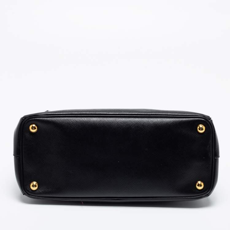 Pre Owned Prada Black Saffiano Leather Small Galleria Double Zip Tote