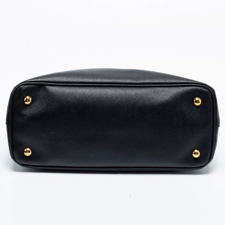 Pre Owned Prada Black Saffiano Lux Leather Medium Galleria Double Zip Tote