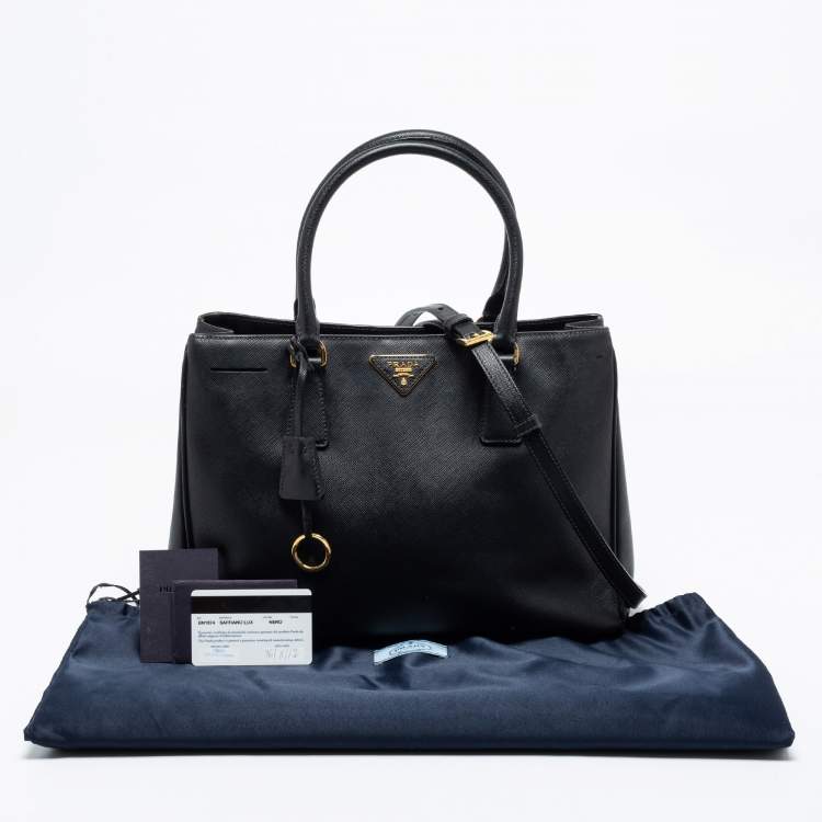 Pre Owned Prada Black Saffiano Lux Leather Medium Galleria Double Zip Tote