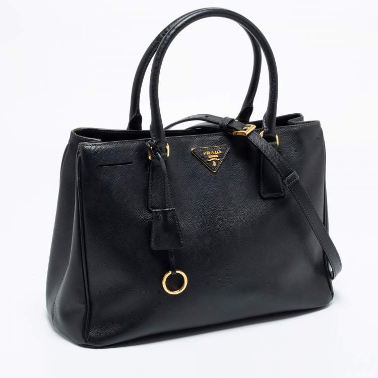 Pre Owned Prada Black Saffiano Lux Leather Medium Galleria Double Zip Tote