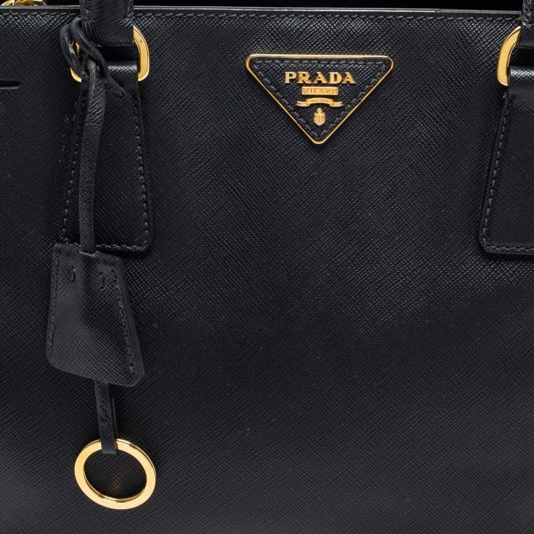 Pre Owned Prada Black Saffiano Lux Leather Medium Galleria Double Zip Tote