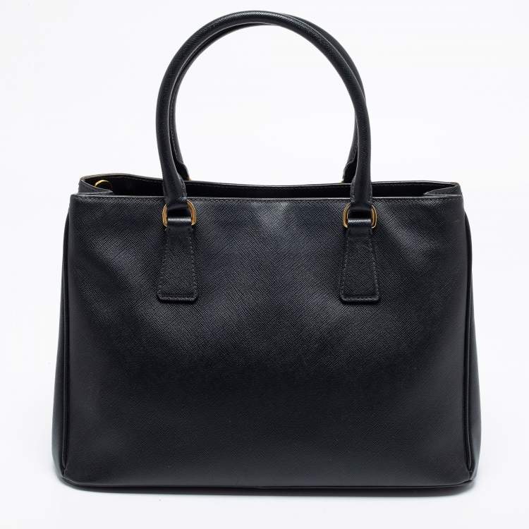 Pre Owned Prada Black Saffiano Lux Leather Medium Galleria Double Zip Tote