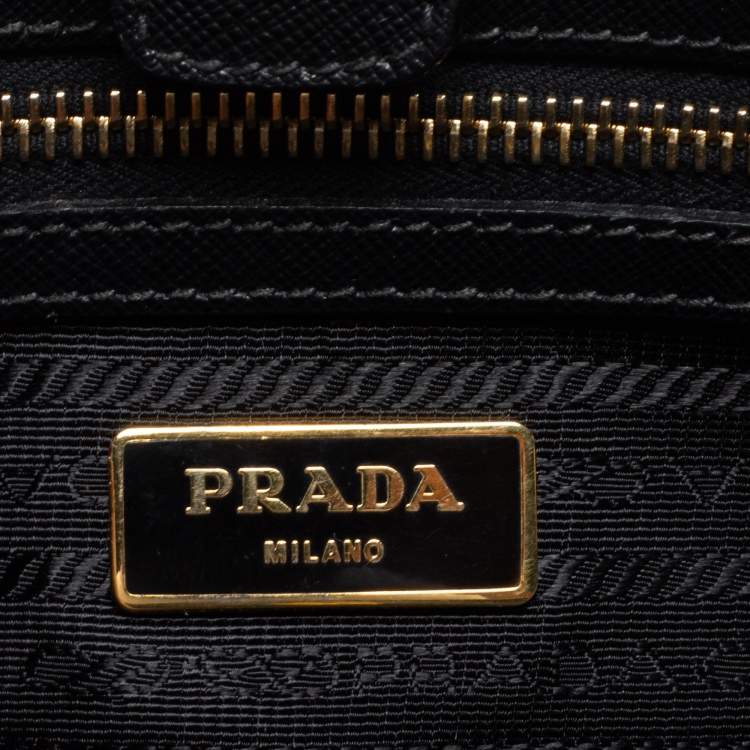 Pre Owned Prada Black Saffiano Lux Leather Medium Galleria Double Zip Tote