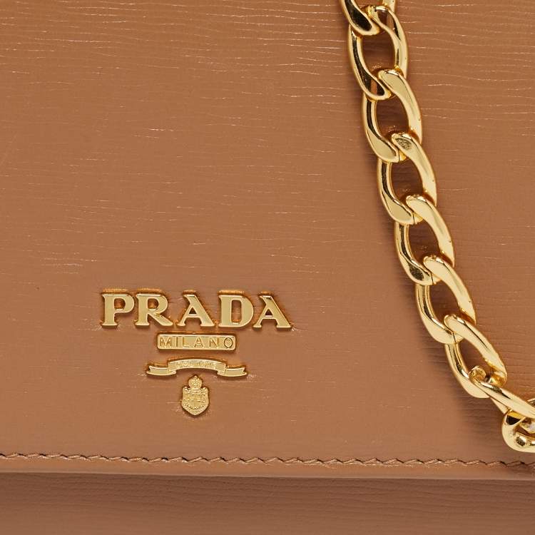 Pre Owned Prada Beige Vitello Move Leather Wallet on Chain