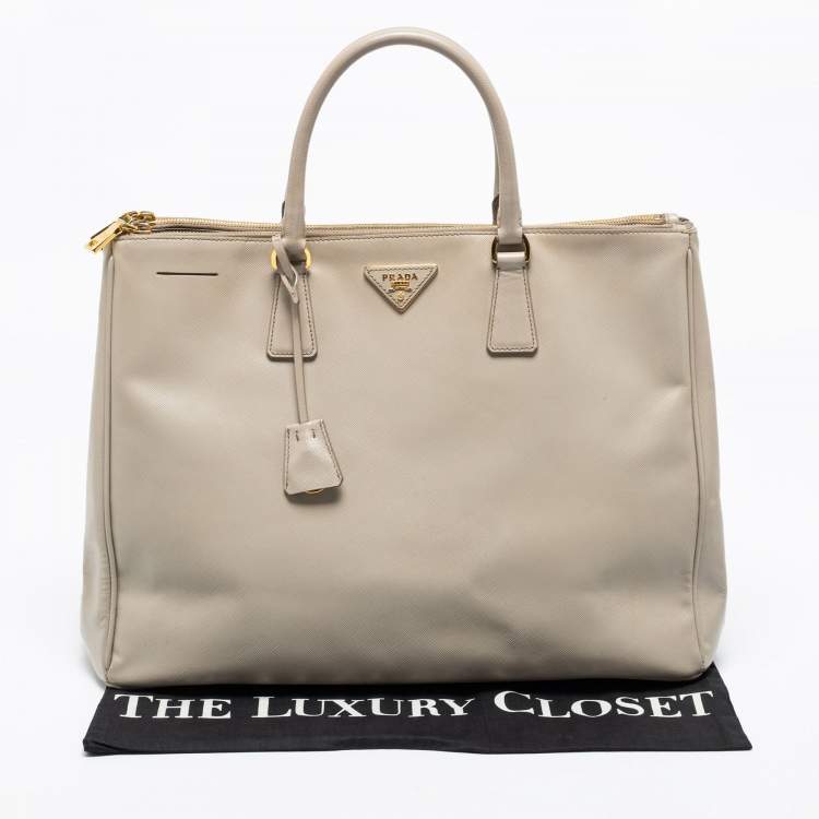 Pre Owned Prada Grey Saffiano Lux Leather Executive Galleria Tote