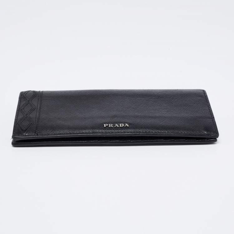 Pre Owned Prada Black Saffiano Leather Long Bifold Wallet