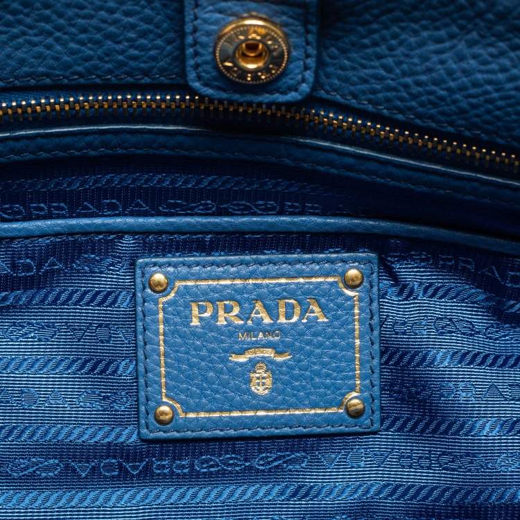 Pre Owned Prada Blue Vitello Daino Leather Double Zip Tote