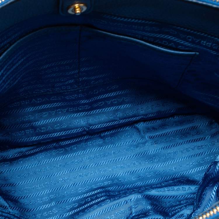 Pre Owned Prada Blue Vitello Daino Leather Double Zip Tote