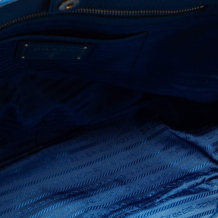Pre Owned Prada Blue Vitello Daino Leather Double Zip Tote