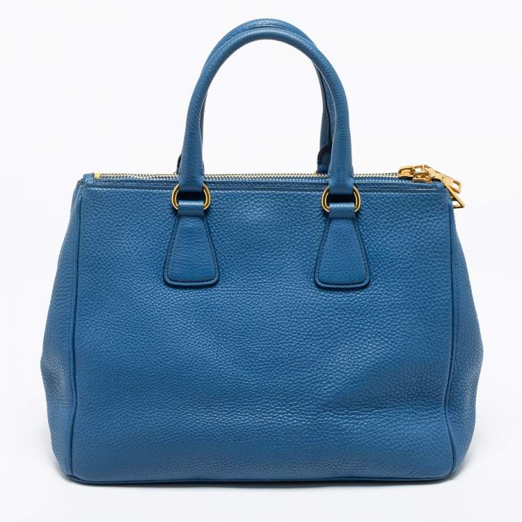 Pre Owned Prada Blue Vitello Daino Leather Double Zip Tote