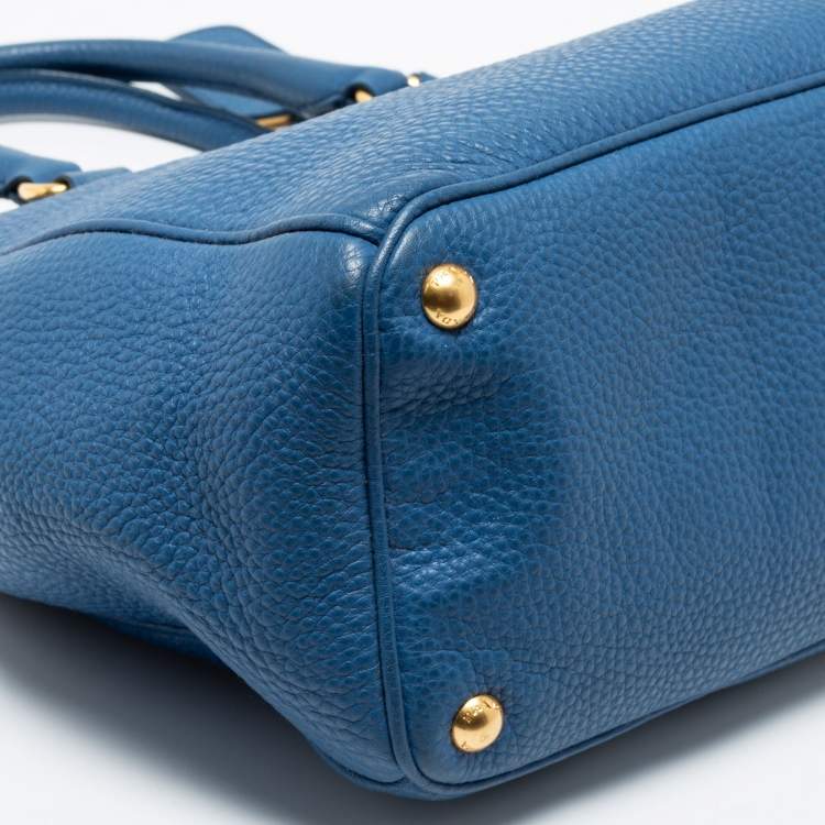 Pre Owned Prada Blue Vitello Daino Leather Double Zip Tote