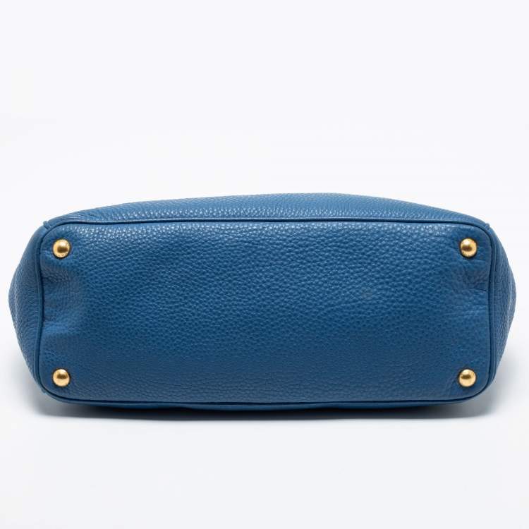 Pre Owned Prada Blue Vitello Daino Leather Double Zip Tote