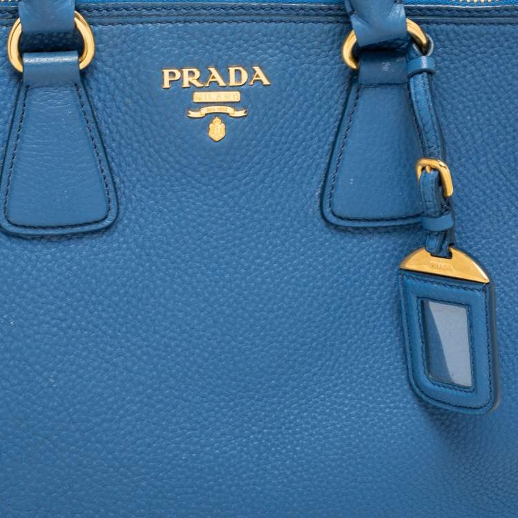 Pre Owned Prada Blue Vitello Daino Leather Double Zip Tote