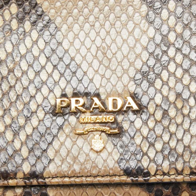 Pre Owned Prada Beige/brown Python Oro Flap Wallet On Chain