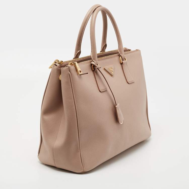 Pre Owned Prada Beige Saffiano Leather Medium Galleria Zip Tote