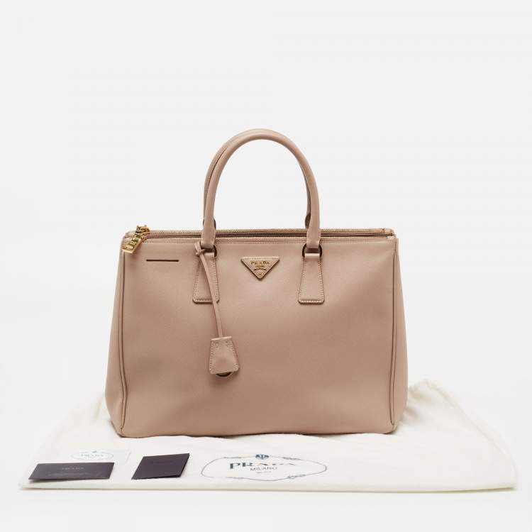 Pre Owned Prada Beige Saffiano Leather Medium Galleria Zip Tote