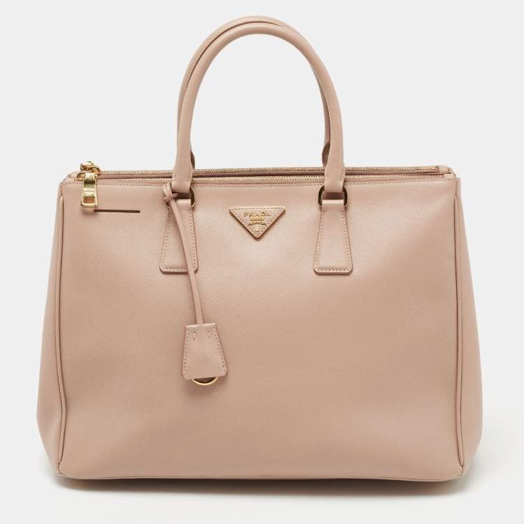 Pre Owned Prada Beige Saffiano Leather Medium Galleria Zip Tote