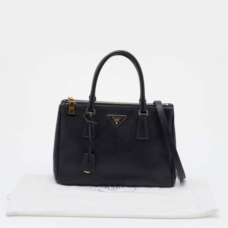 Pre Owned Prada Black Saffiano Leather Small Galleria Tote