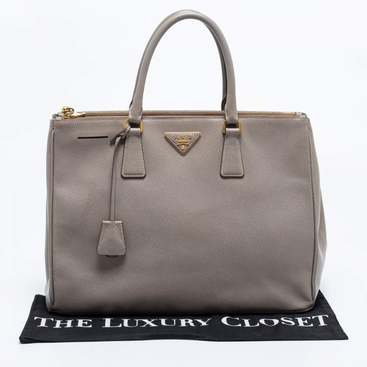 Pre Owned Prada Dark Beige Saffiano Lux Leather Large Galleria Tote