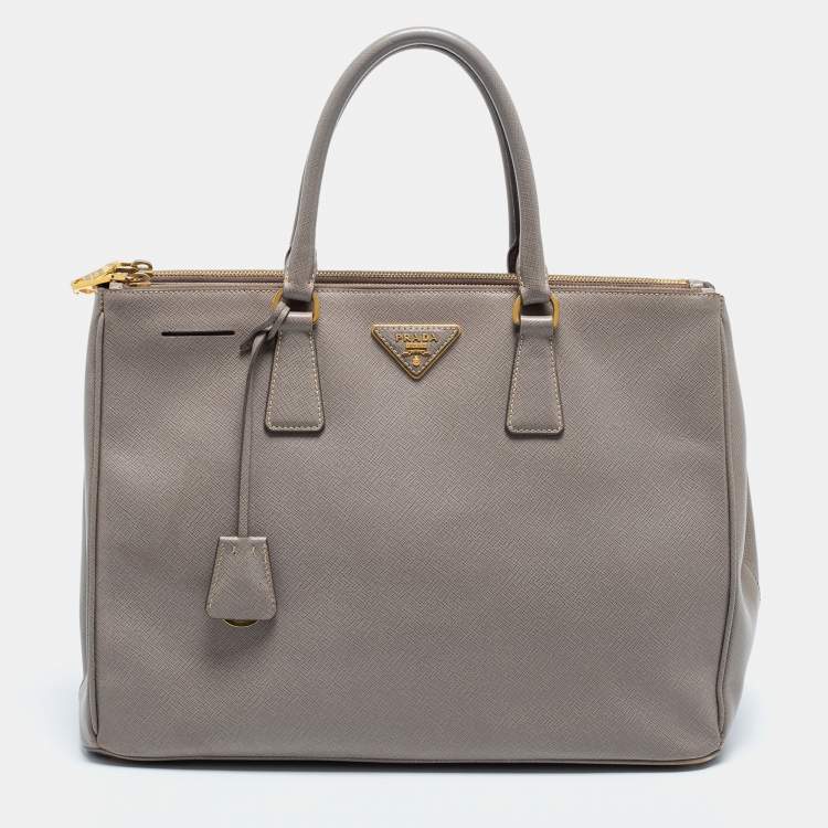 Pre Owned Prada Dark Beige Saffiano Lux Leather Large Galleria Tote