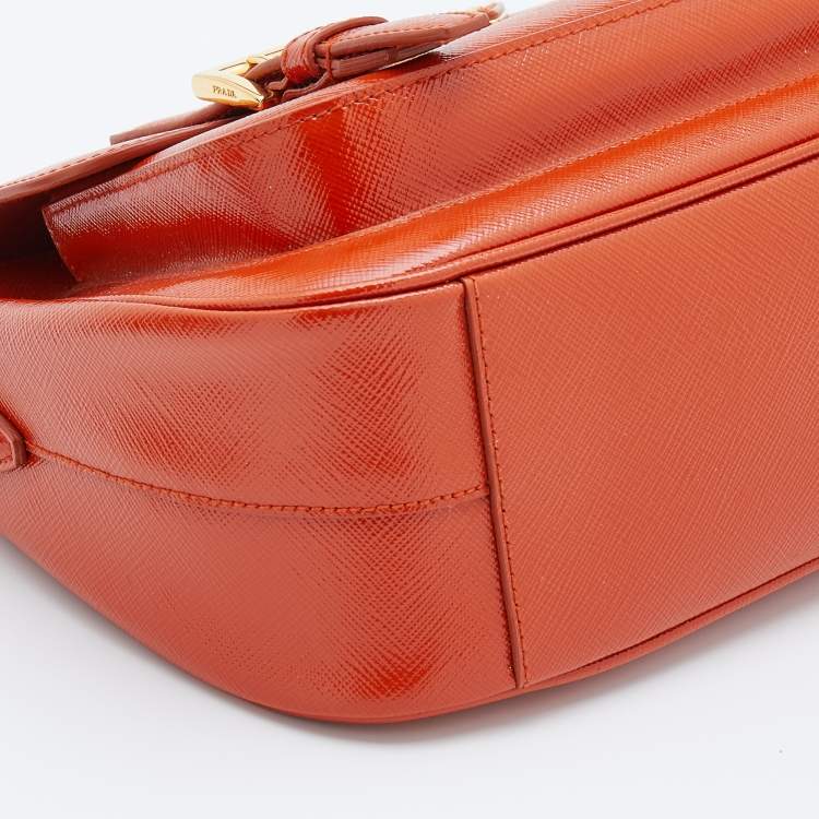Pre Owned Prada Orange Saffiano Patent Leather Messenger Bag