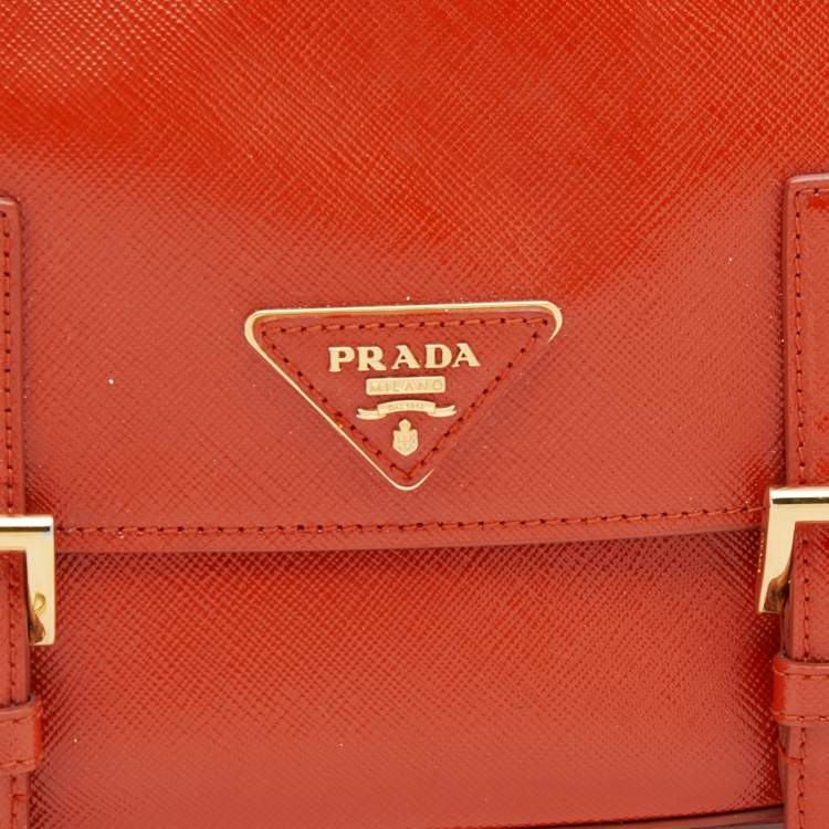 Pre Owned Prada Orange Saffiano Patent Leather Messenger Bag