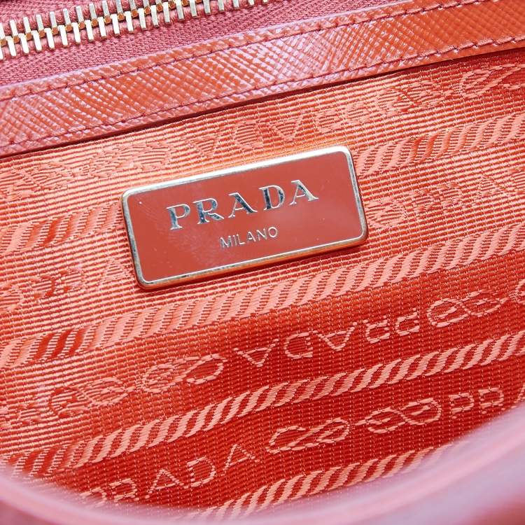 Pre Owned Prada Orange Saffiano Patent Leather Messenger Bag
