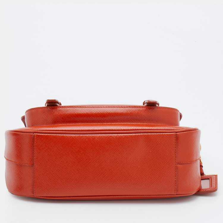 Pre Owned Prada Orange Saffiano Patent Leather Messenger Bag