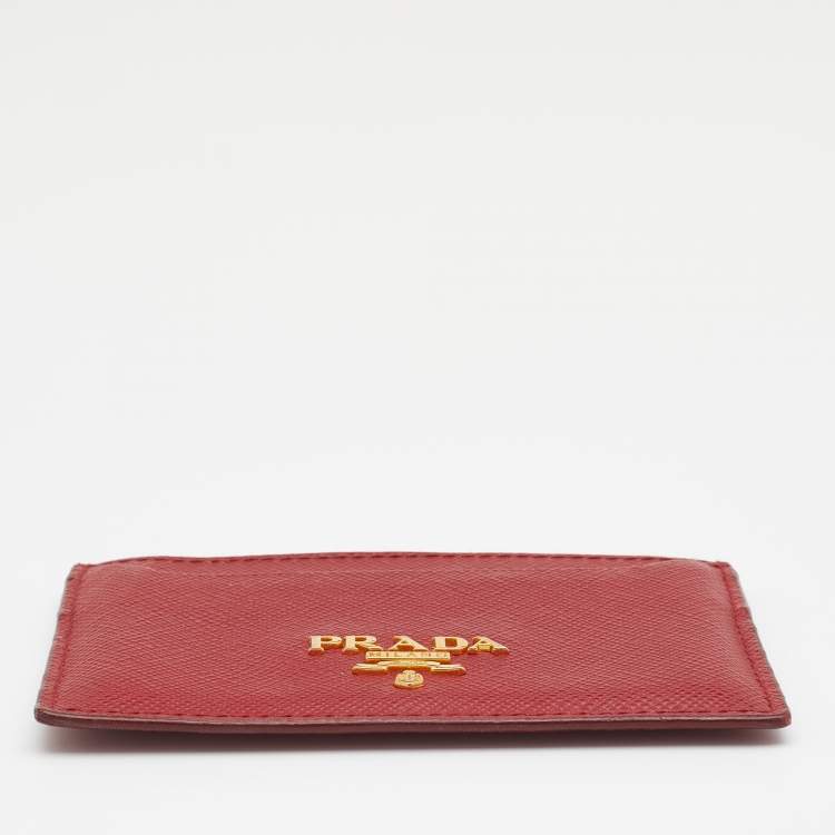 Pre Owned Prada Red Saffiano Lux Leather Card Holder