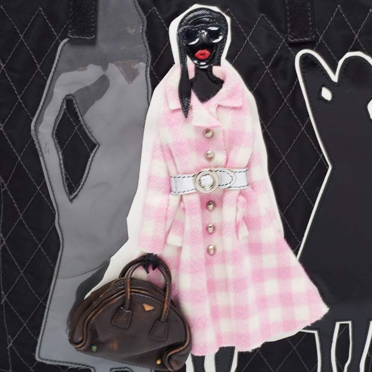 Pre Owned Prada Black Leather And Nylon Tessuto Robot Tote 