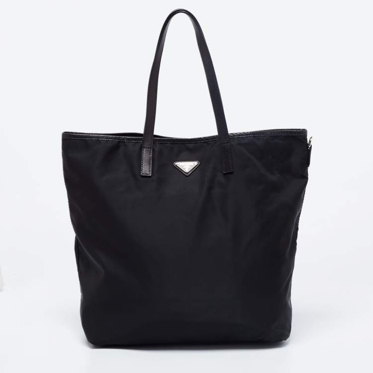 Pre Owned Prada Black Leather And Nylon Tessuto Robot Tote 