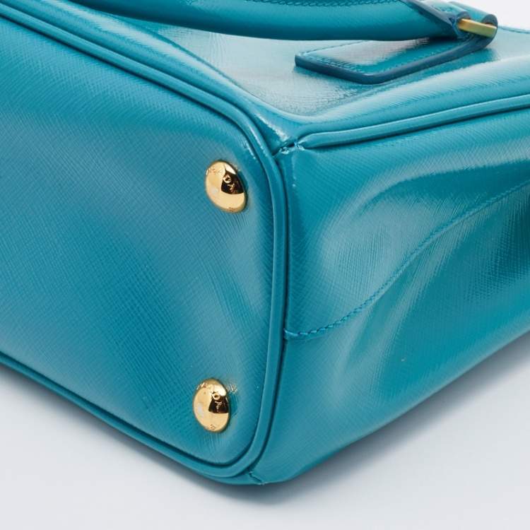 Pre Owned Prada Turquoise Saffiano Leather Mini Galleria Tote