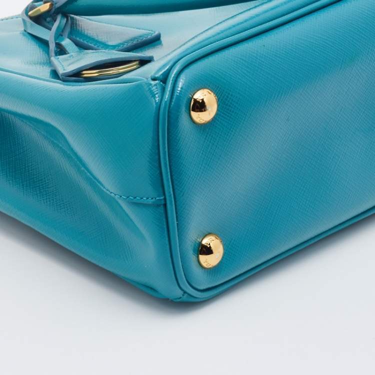 Pre Owned Prada Turquoise Saffiano Leather Mini Galleria Tote