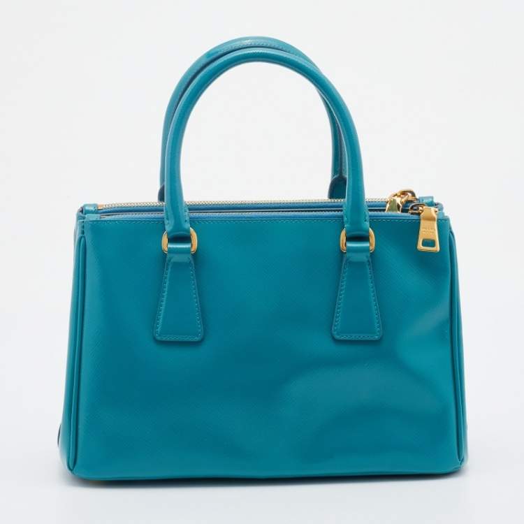 Pre Owned Prada Turquoise Saffiano Leather Mini Galleria Tote