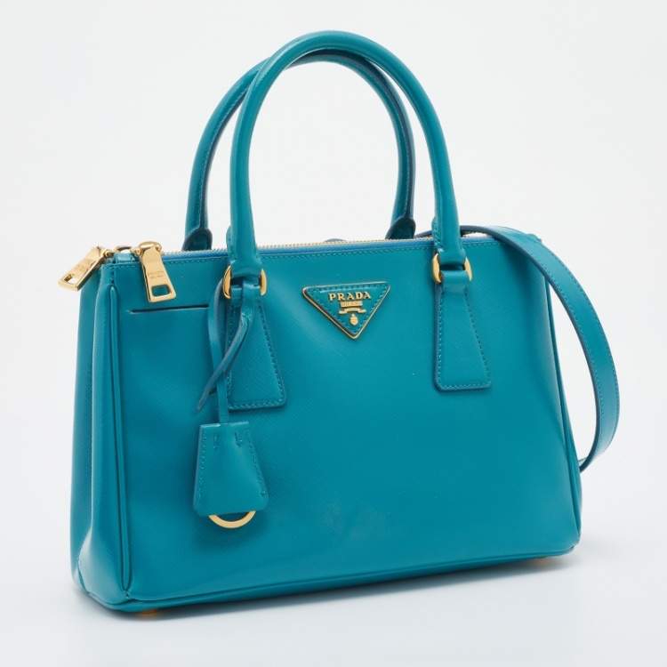 Pre Owned Prada Turquoise Saffiano Leather Mini Galleria Tote