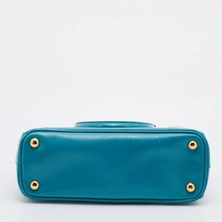 Pre Owned Prada Turquoise Saffiano Leather Mini Galleria Tote